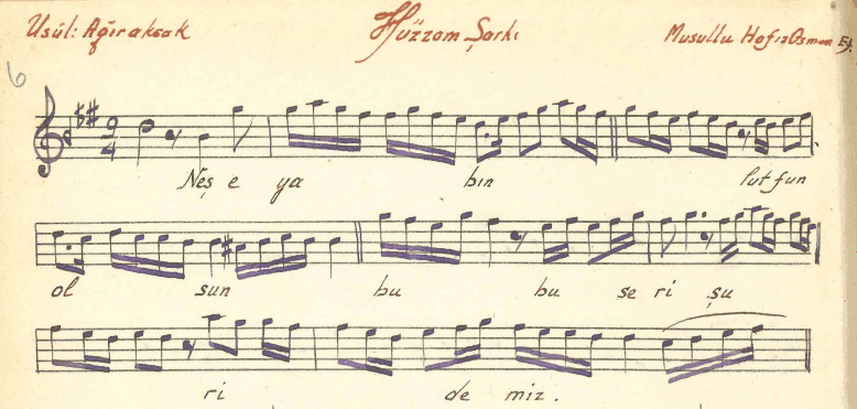 Hüzzam Şarkı attribute to Hafız Osman Efendi 