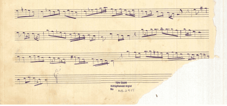 Musical note of Maqam Hüseyni Saz Eseri by Musullu Hafiz Osman